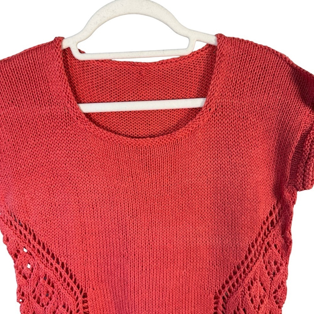 Artisan Handmade Red Knit Short Sleeve Sweater Size S M Boho Cottagecore - Picture 6 of 9